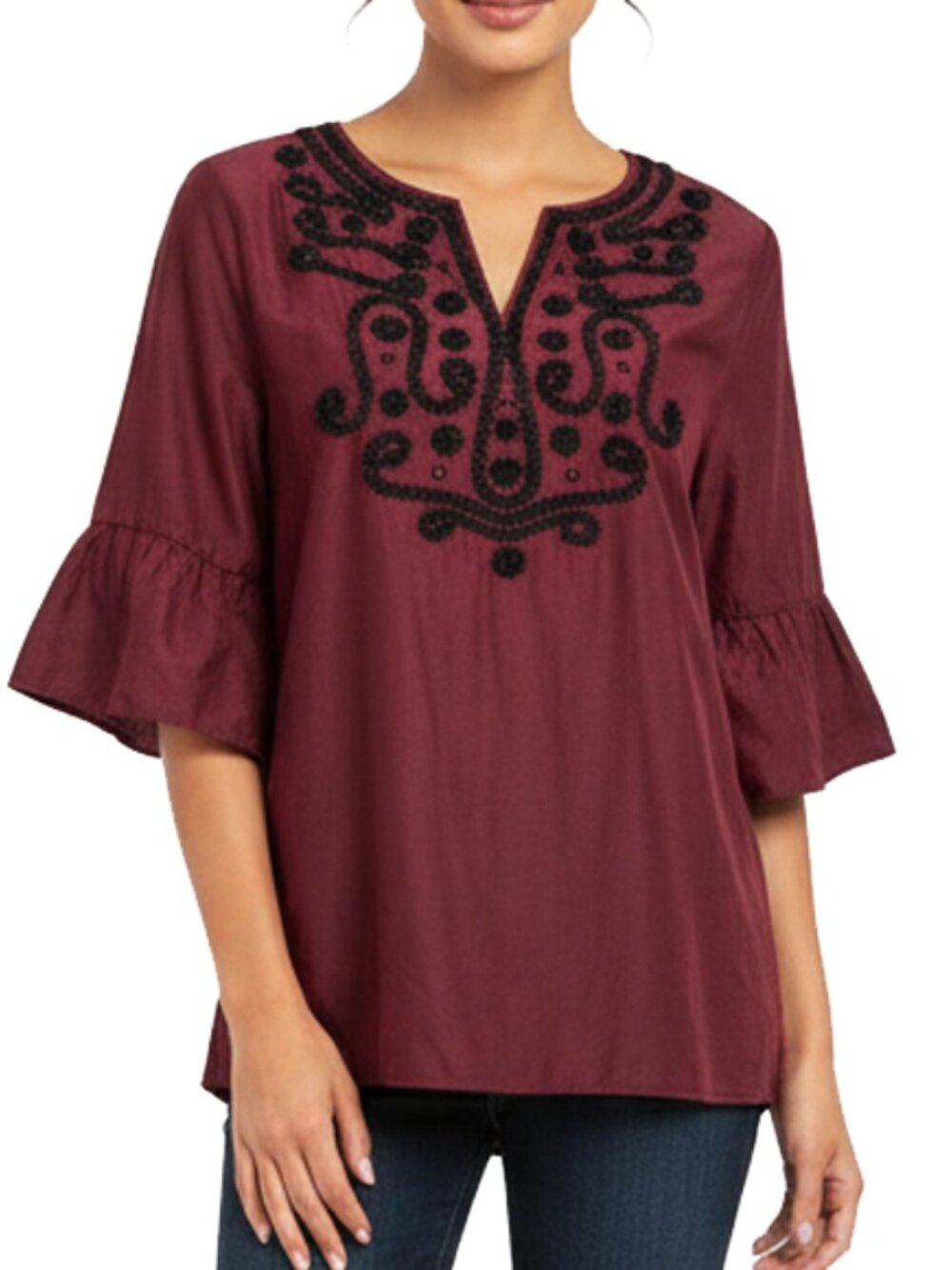 RSVP by Talbots Silk Cotton Embellished Blouse Size Medium